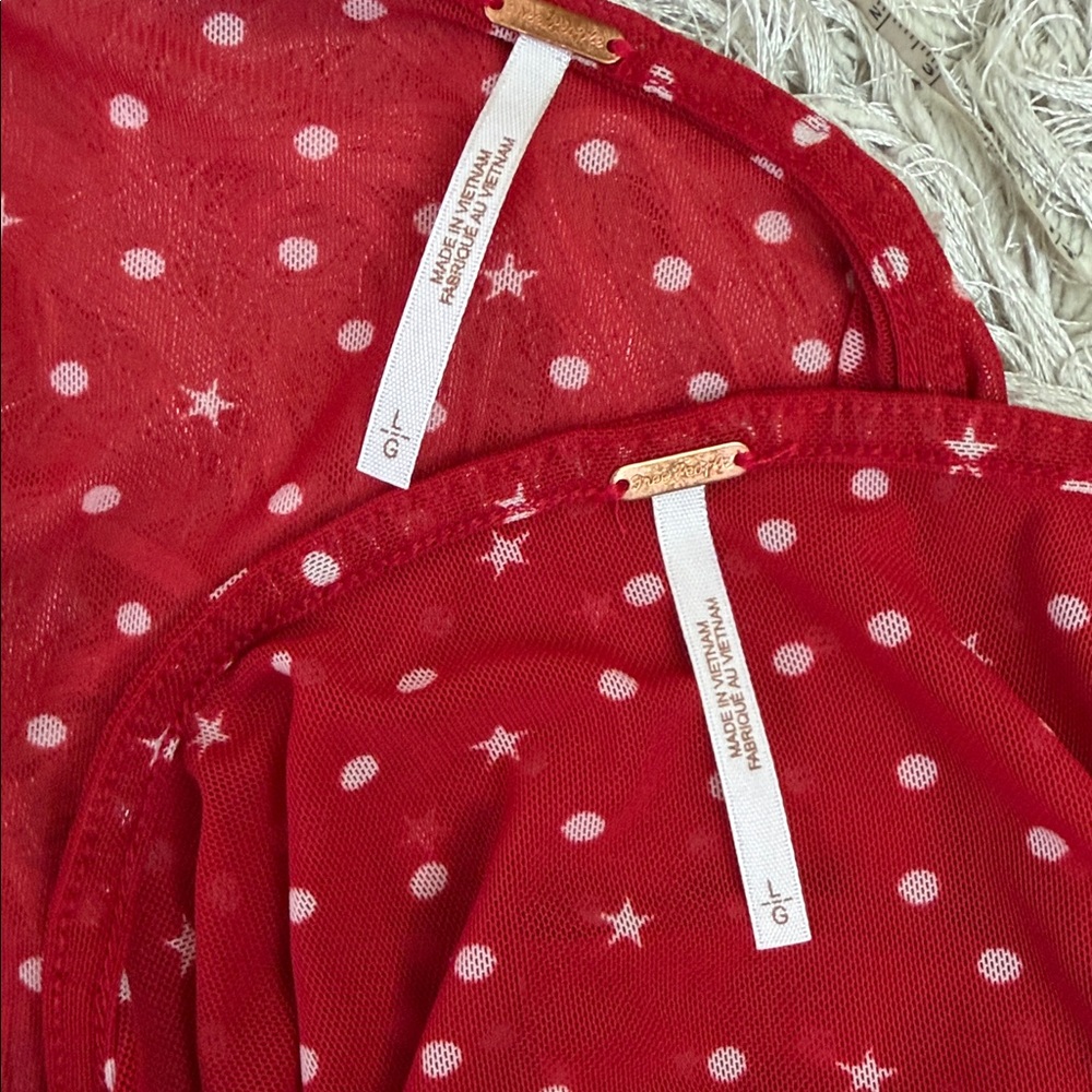 Free People Twosie For One Mesh Top Set in Berry Combo Polka Dot/Star Print Sz L - Picture 9 of 10